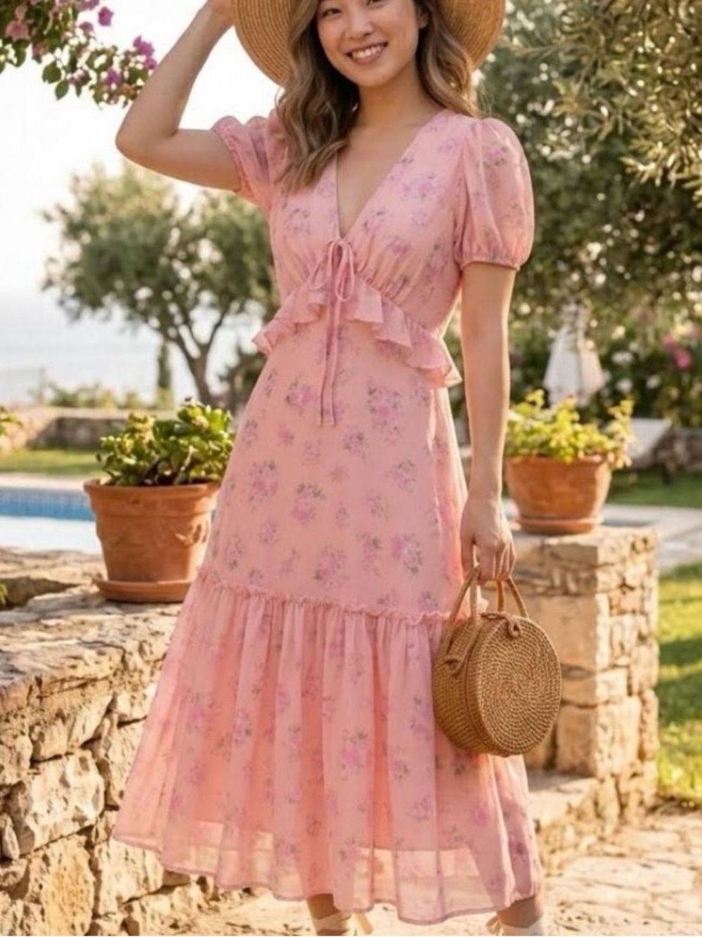 LoveShackFancy X Target Fleur Floral Pink Melon Midi Dress. Size: 12